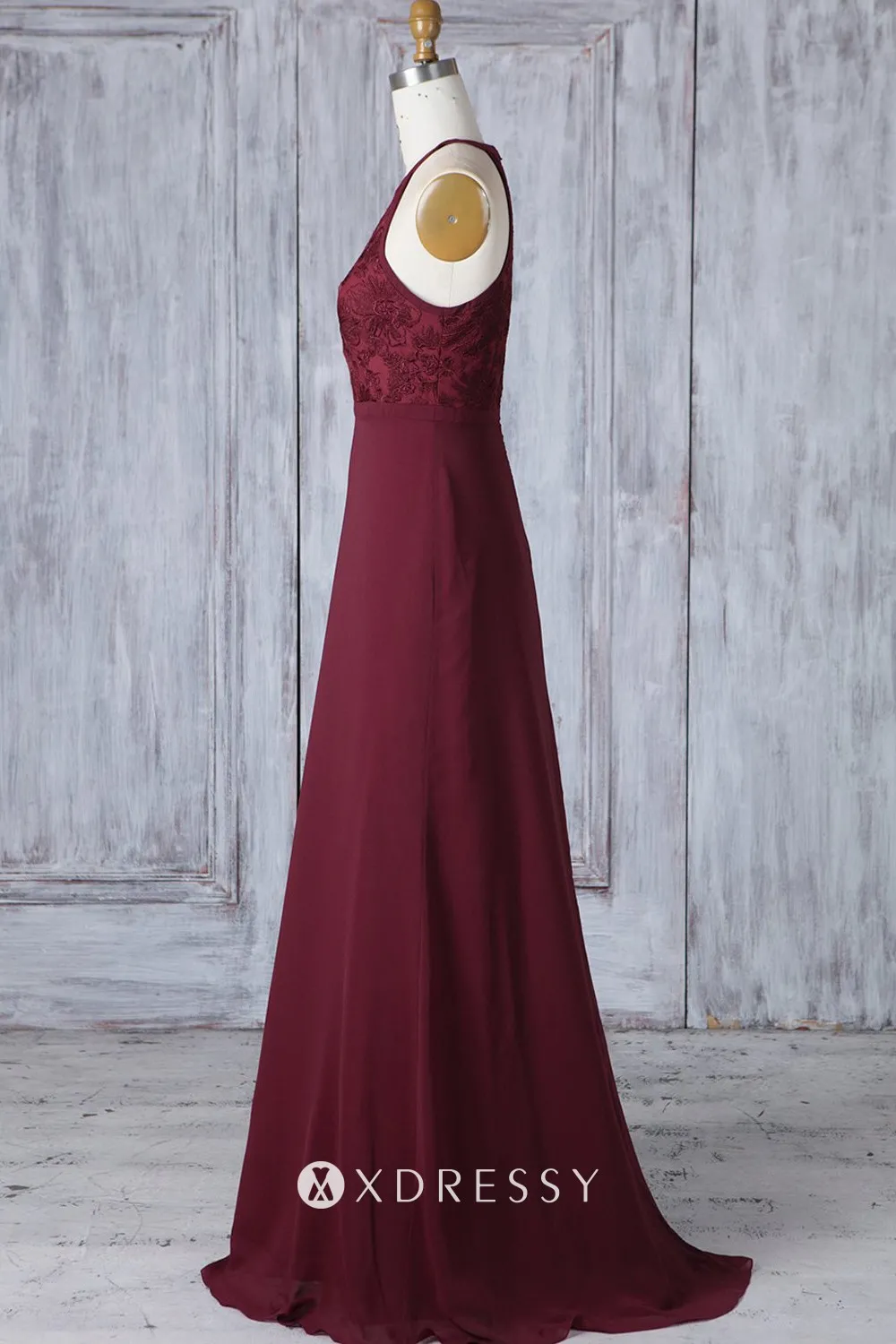 lace and chiffon bridesmaid dress