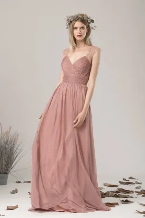 dusty rose V neck bridesmaid dress