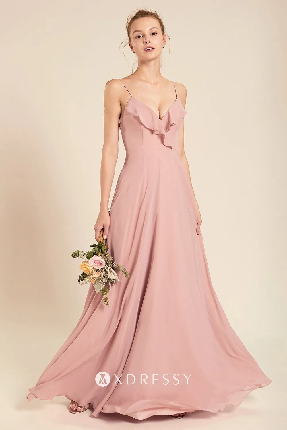 ruffled chiffon bridesmaid dress