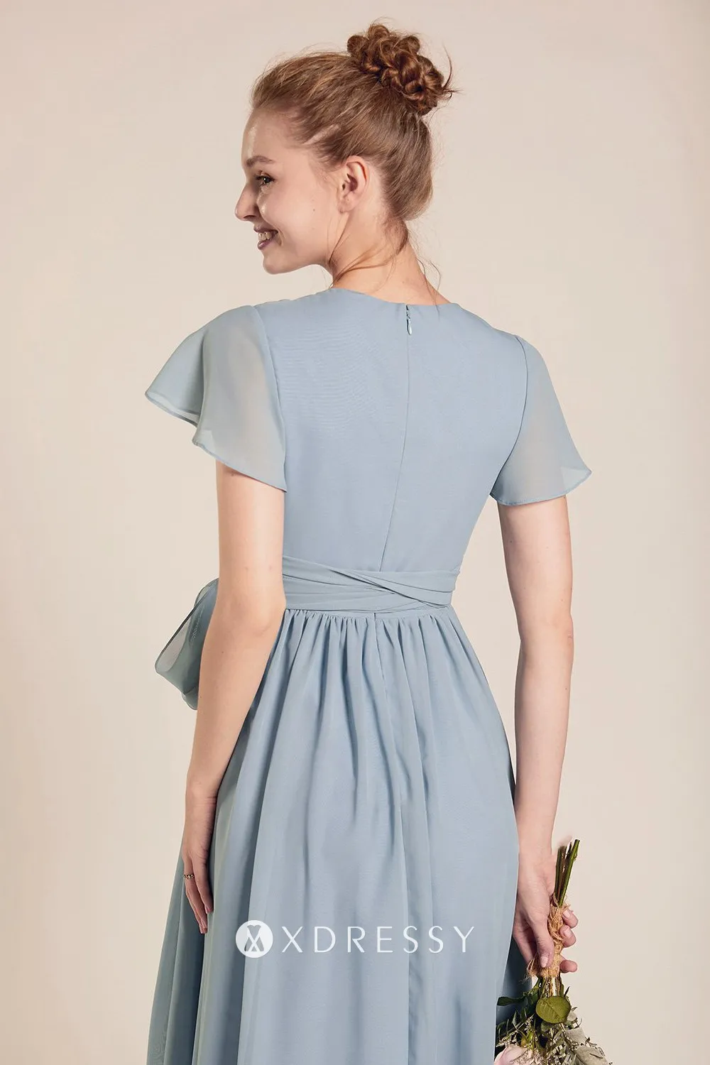 flowing long chiffon bridesmaid dress