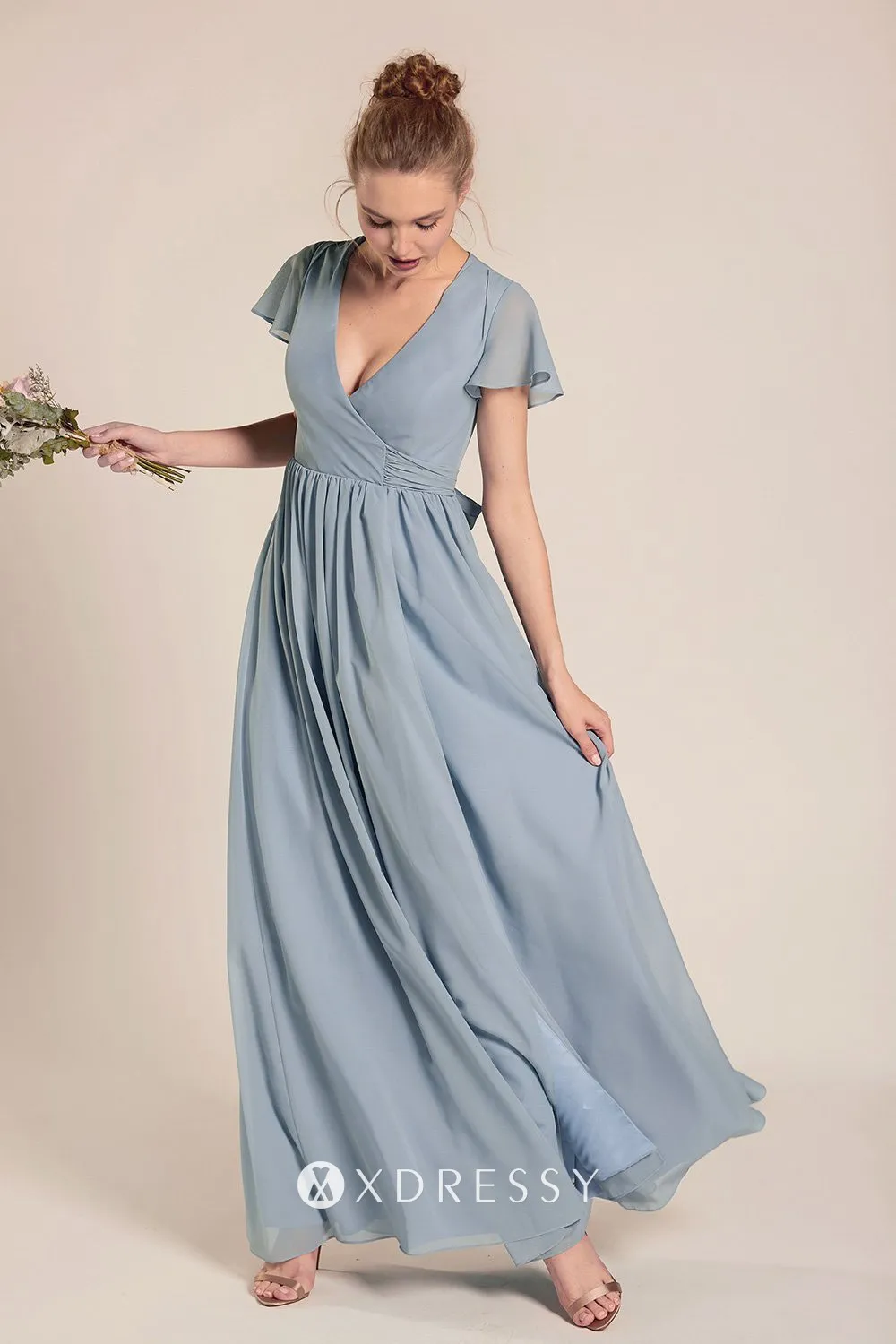 v neck A line bridesmaid dress