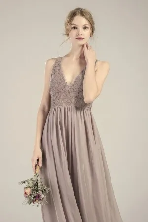 Illusion V neck bridesmaid dress