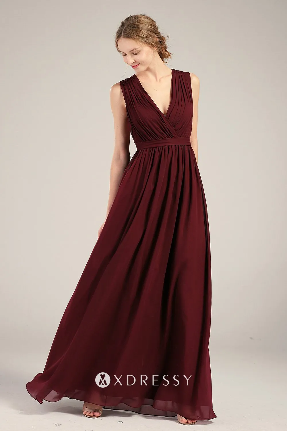 burgundy V neck pleated chiffon bridesmaid dress burgundy V neck pleated chiffon bridesmaid dress