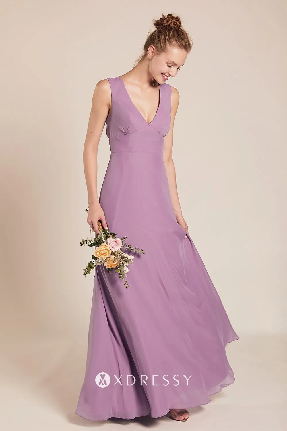 mauve purple V neck sleeveless bridesmaid dress mauve purple V neck sleeveless bridesmaid dress