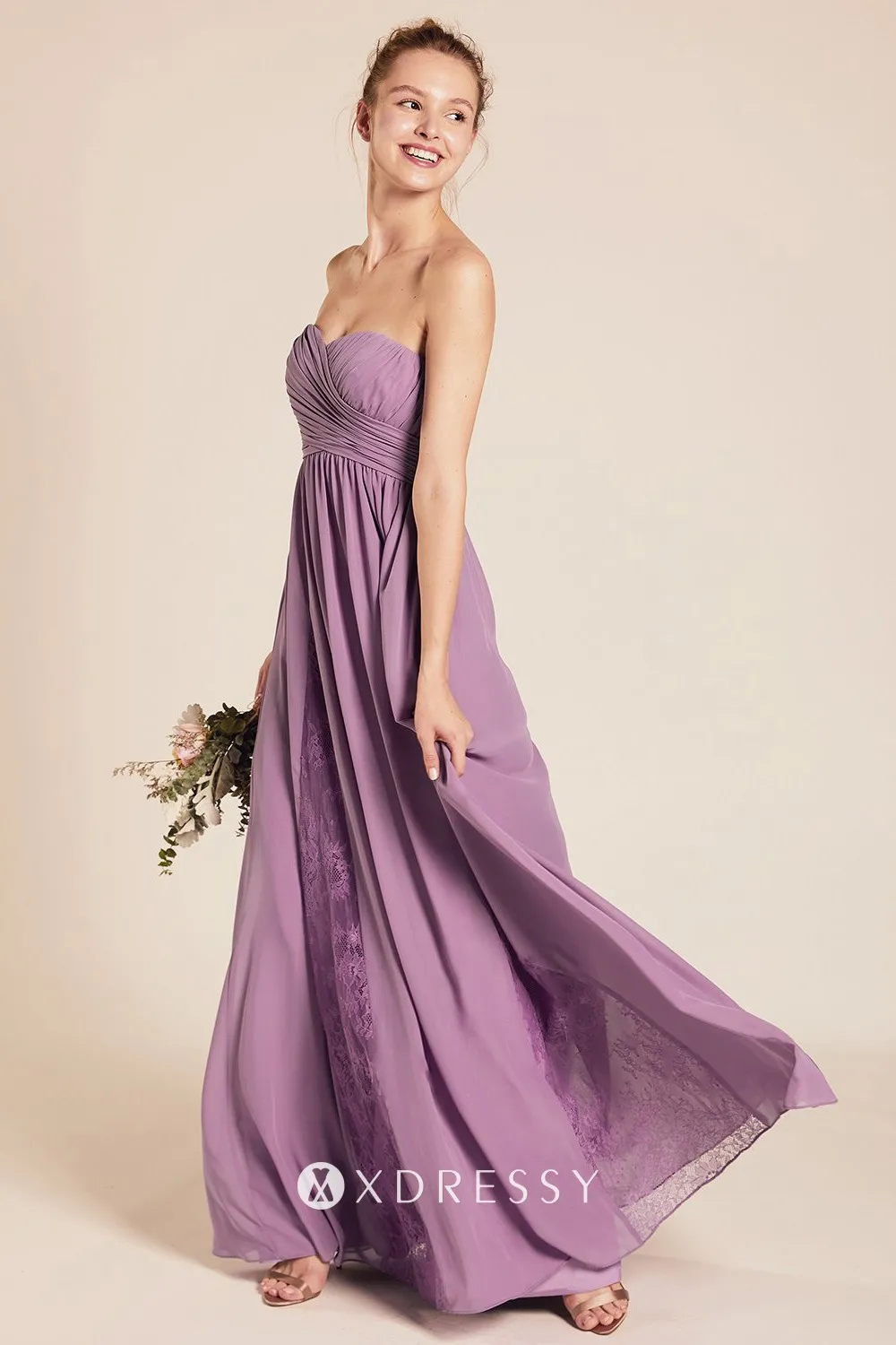 pleated long chiffon bridesmaid dress