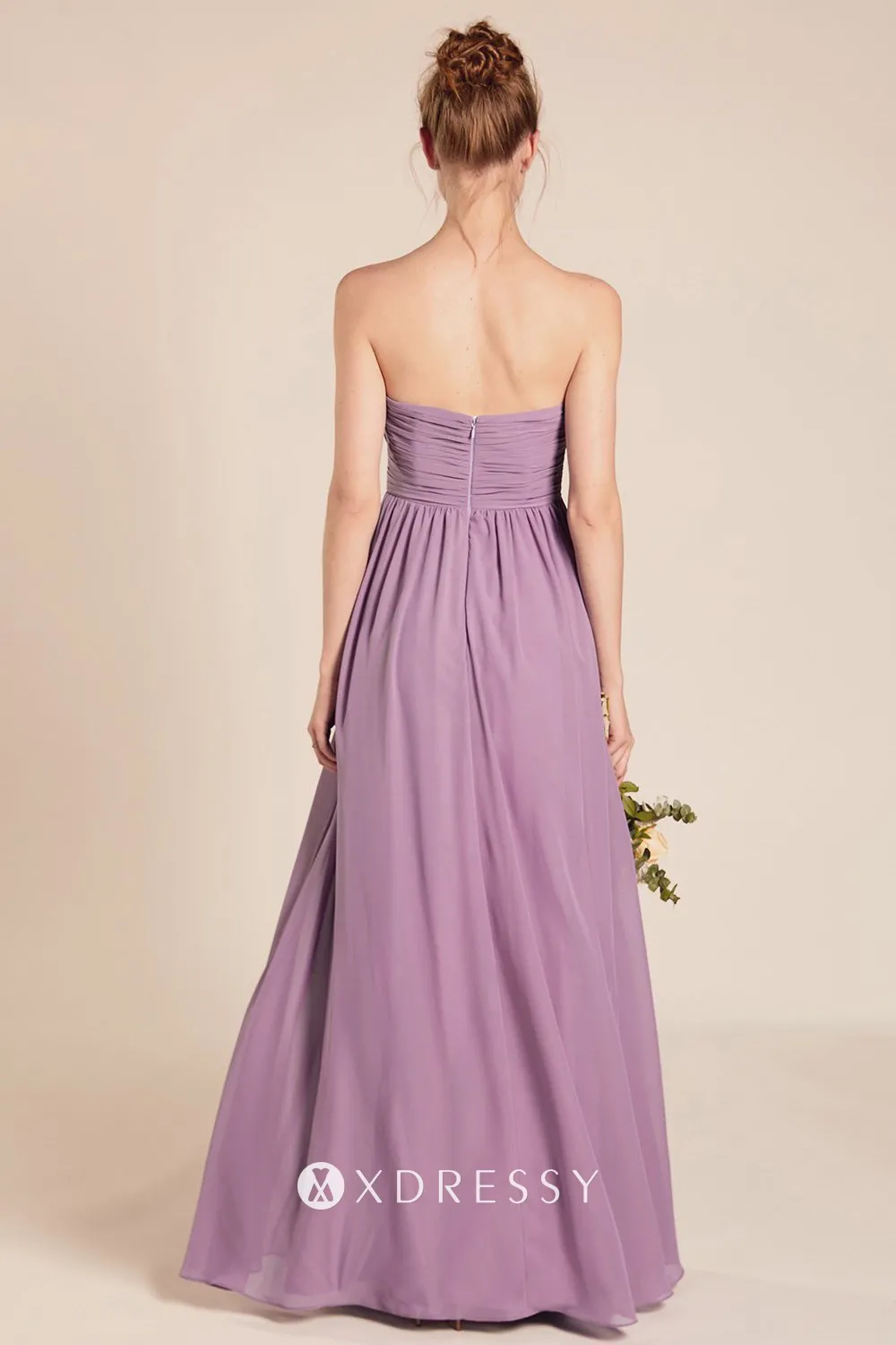 purple floor length bridesmaid dress