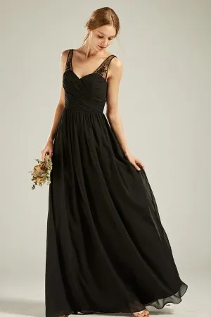 black sheer lace and chiffon bridesmaid dress
