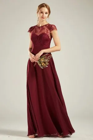 dark red lace and chiffon bridesmaid dress