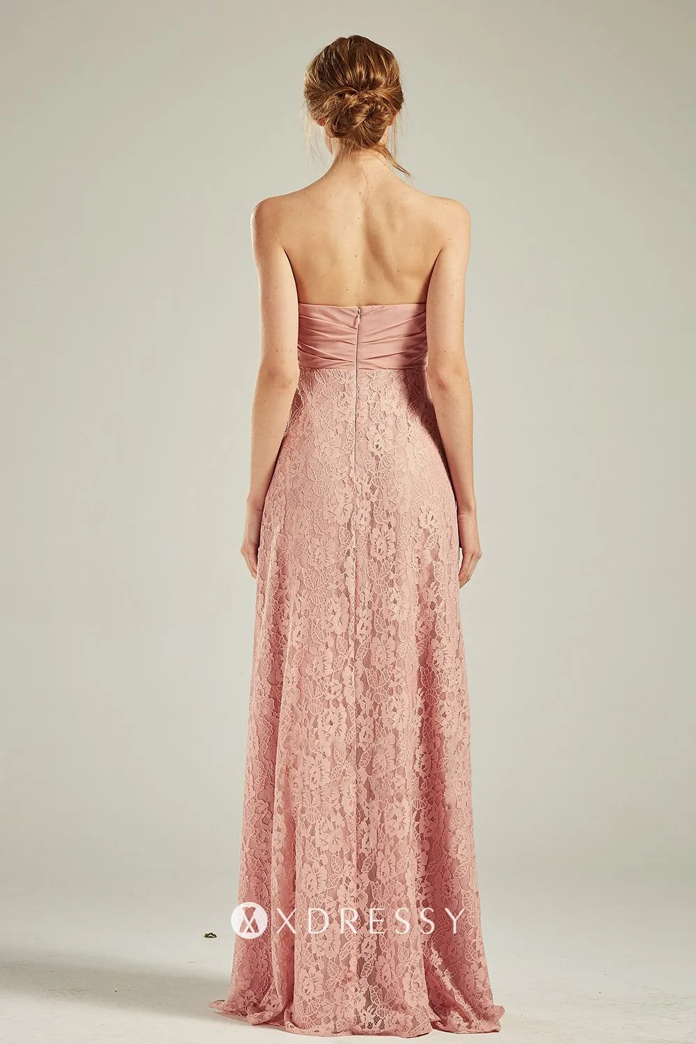 floor length peach bridesmaid dress