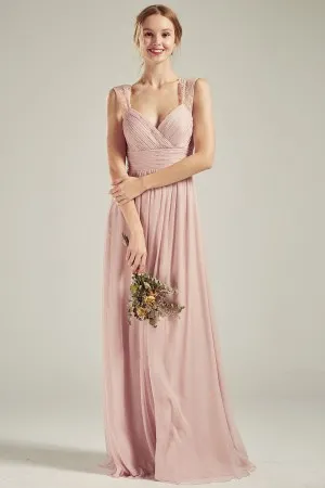 blush pink lace cap sleeve bridesmaid dress