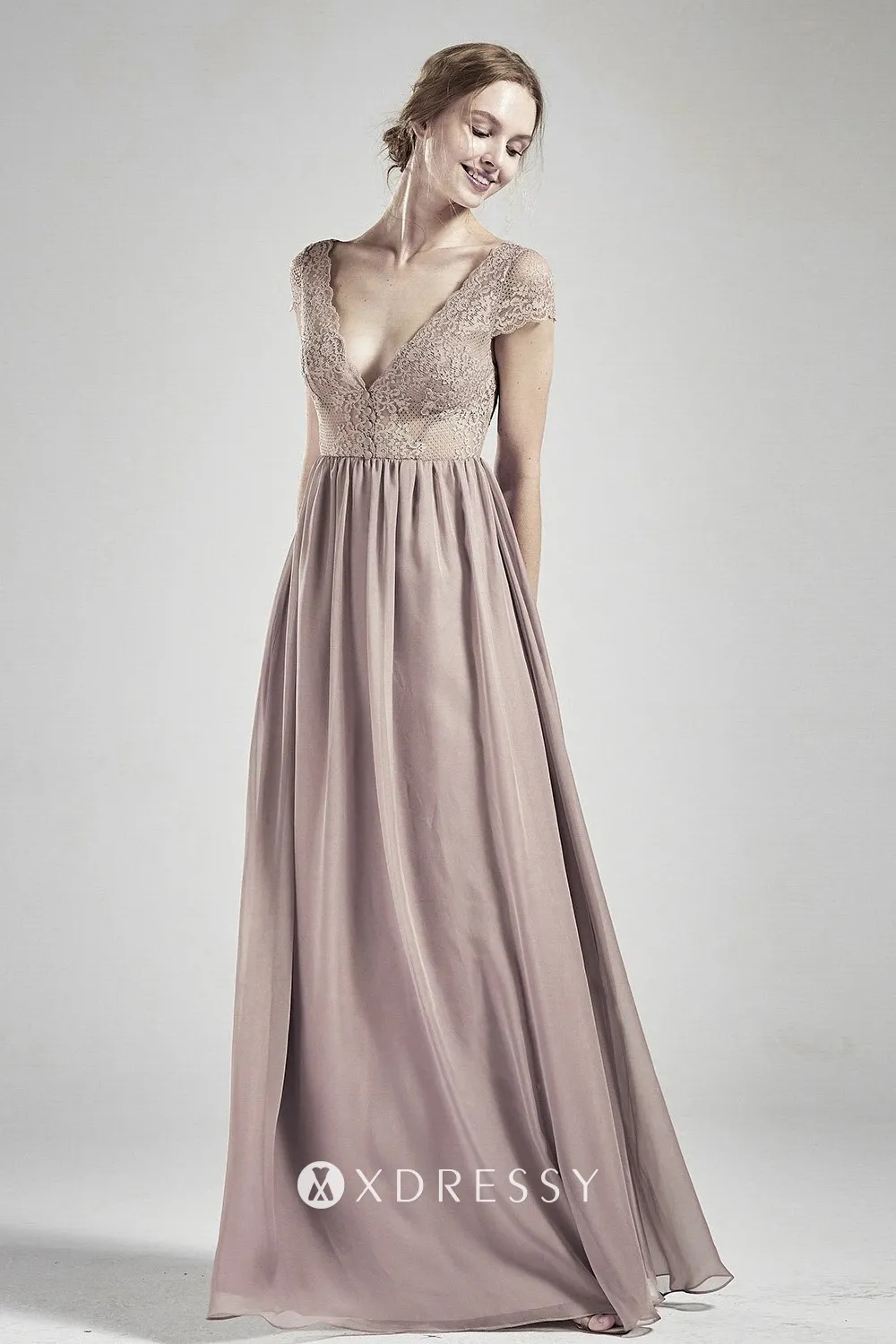 sheer cap sleeves bridesmaid dress