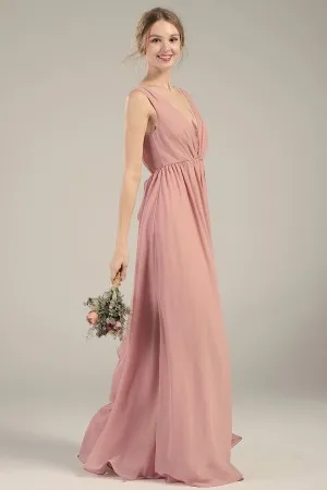 dusty pink V neck bridesmaid dress