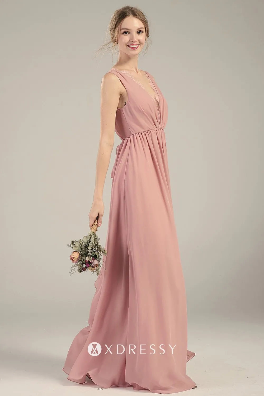 dusty pink V neck bridesmaid dress dusty pink V neck bridesmaid dress
