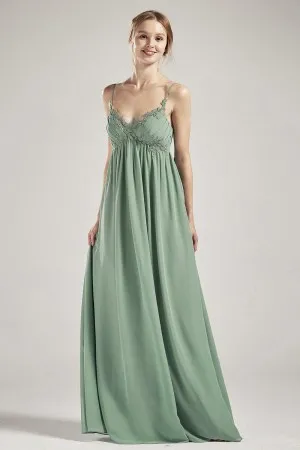 sage green spaghetti straps chiffon bridesmaid dress