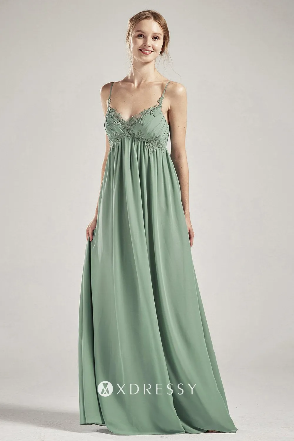 Empire Bridesmaid Gown with Spaghetti Strap Watermelon