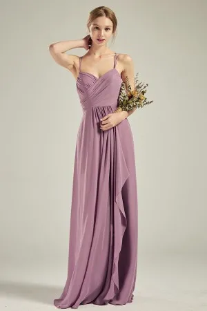 double spaqghetti straps mauve bridesmaid dress