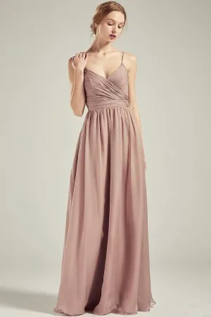 nude spaghetti straps bridesmaid dress