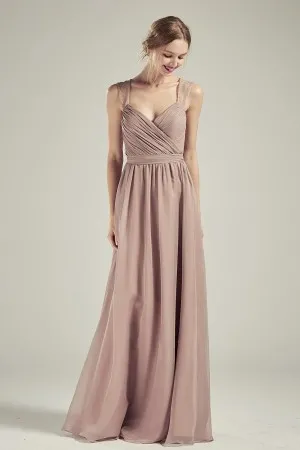 wide lace straps nude bridesmaid dress