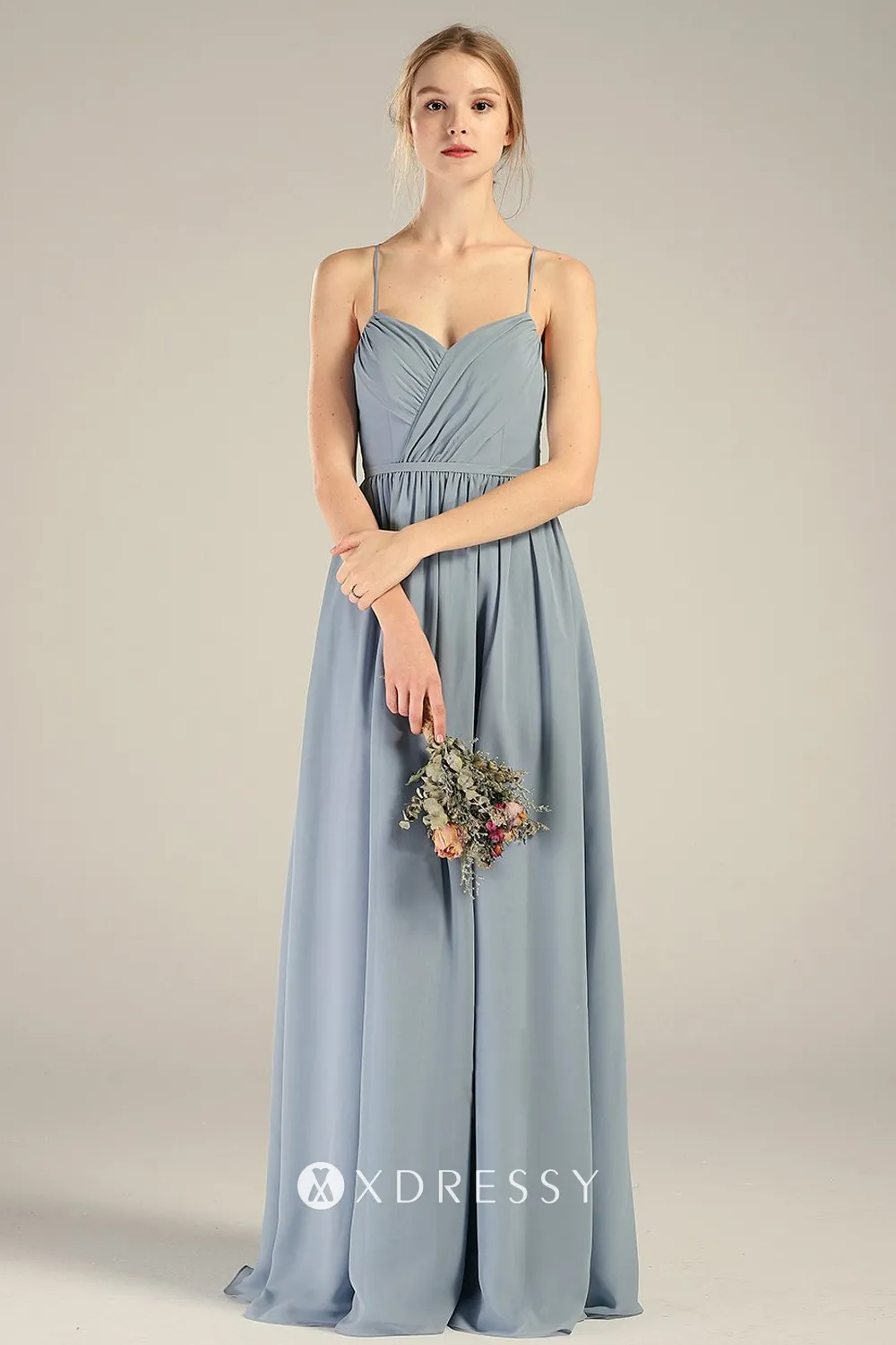 Spaghetti Strap Chiffon A-Line Bridesmaid Dress in Dusty Blue main image 1