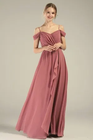vintage rose cold shoulder bridesmaid dress