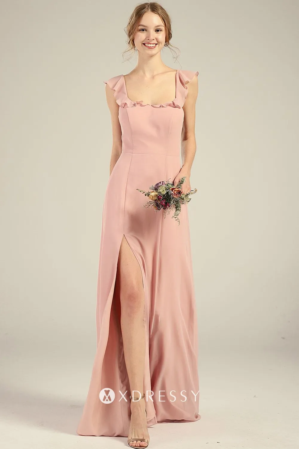 column long chiffon bridesmaid dress
