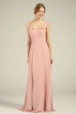 square neck nude pink bridesmaid dress