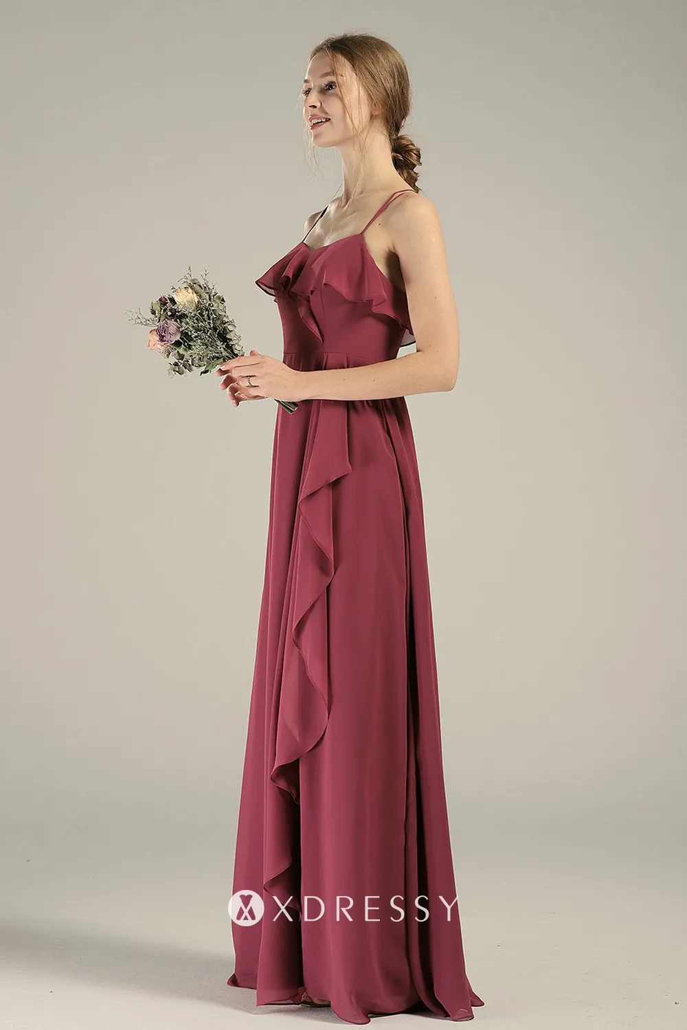 double spaghetti straps bridesmaid dress