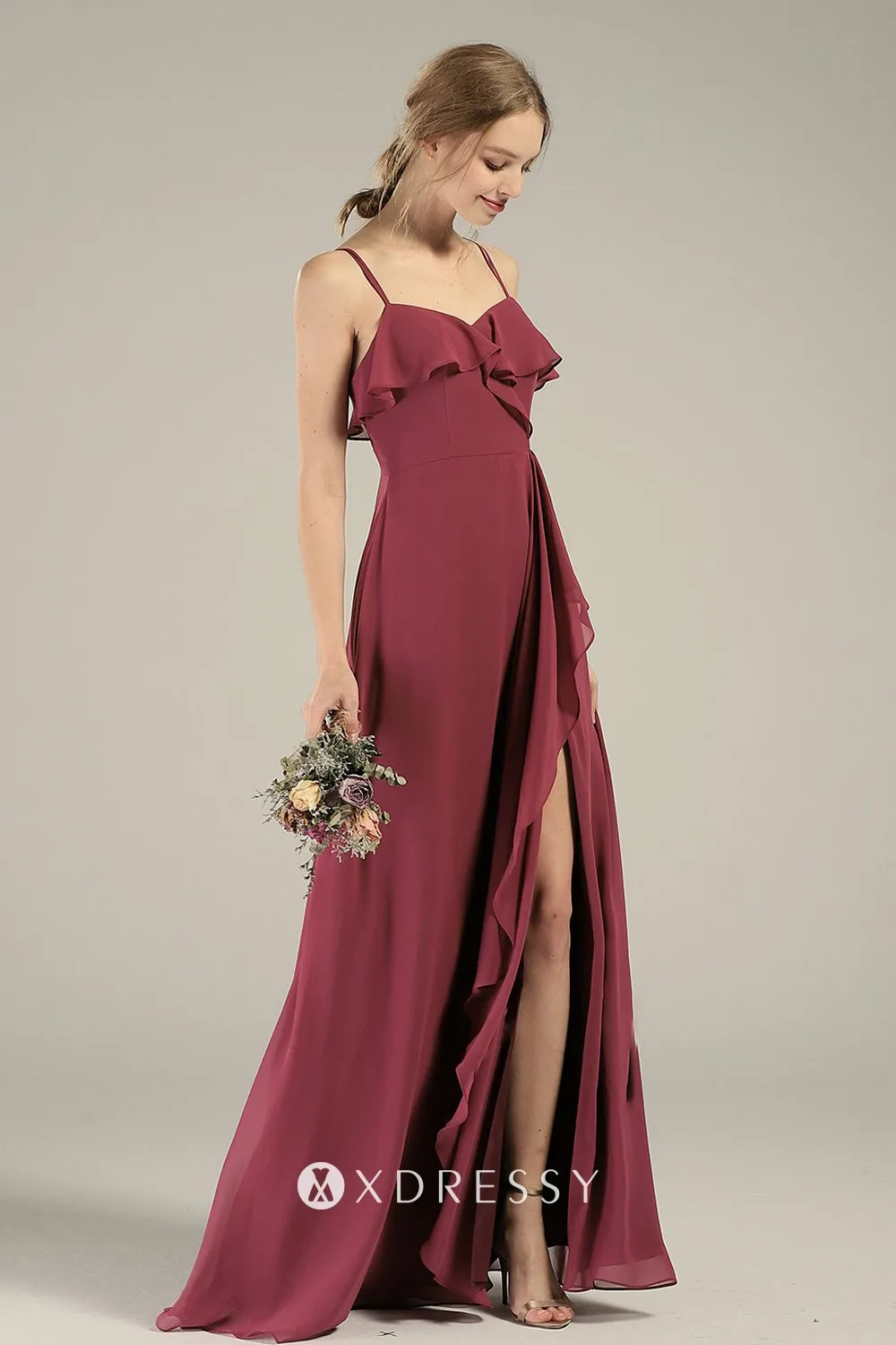 v neck long bridesmaid dress