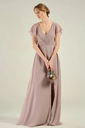 ruffled short sleeve bridesmaid dress