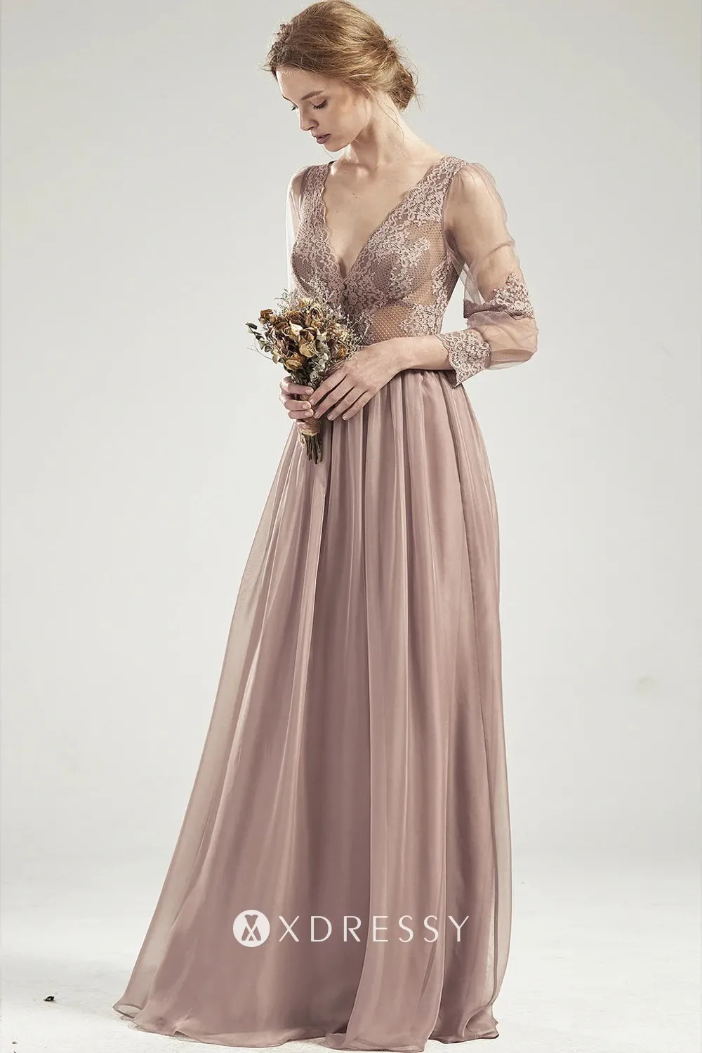 lace and chiffon bridesmaid dress