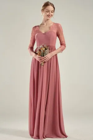 vintage rose aalace and chiffon bridesmaid dress