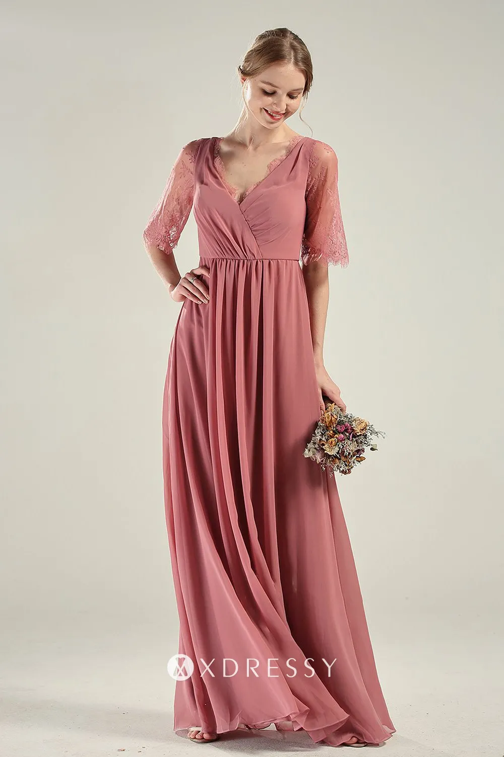 short sleeve A line long bridesmaid dress short sleeve A line long bridesmaid dress