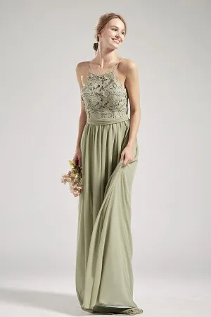olive green spaghetti straps long dress