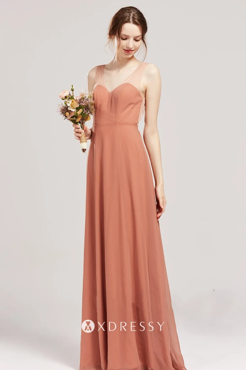 A line sheer straps bridesmaid dress A line sheer straps bridesmaid dress