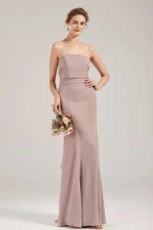 nude strapless slim bridesmaid long dress