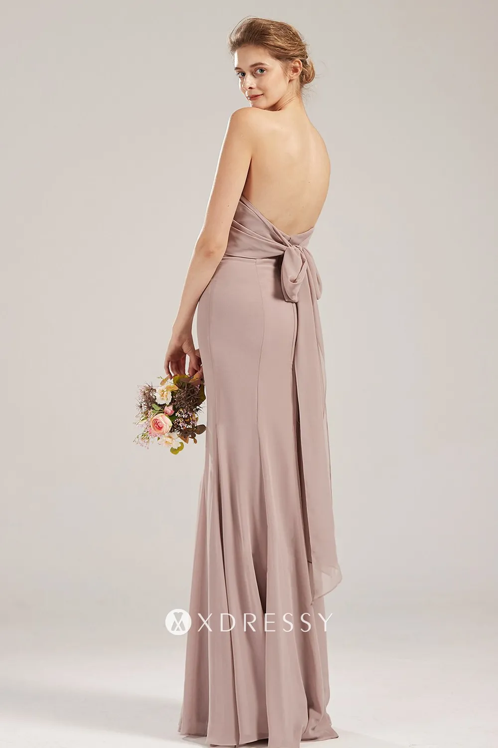 sheath long chiffon bridesmaid dess