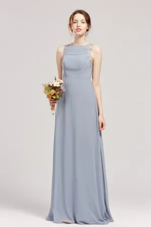 dusty blue open back bridesmaid dress