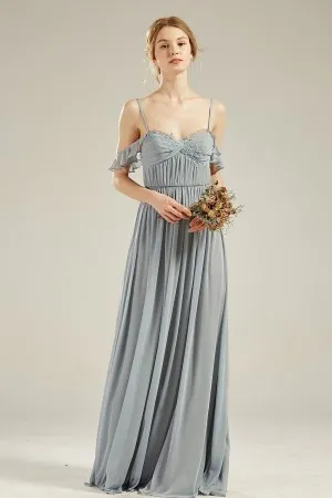 dusty blue cold shoulder long dress