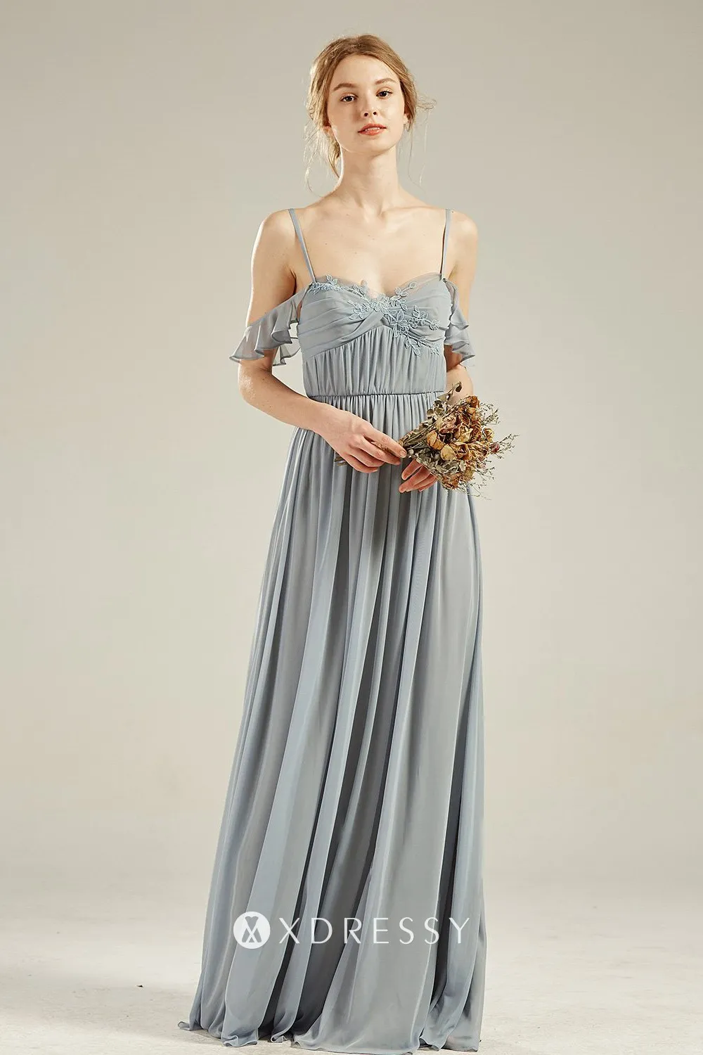 dusty blue cold shoulder long dress