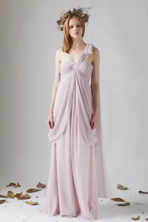 one strap pleated draped bridesmaid dress