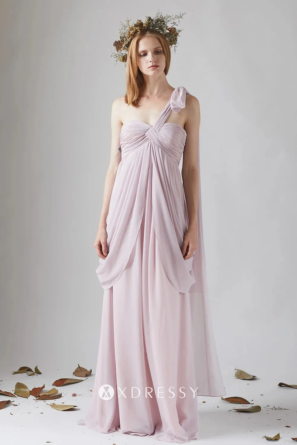 one strap pleated draped bridesmaid dress