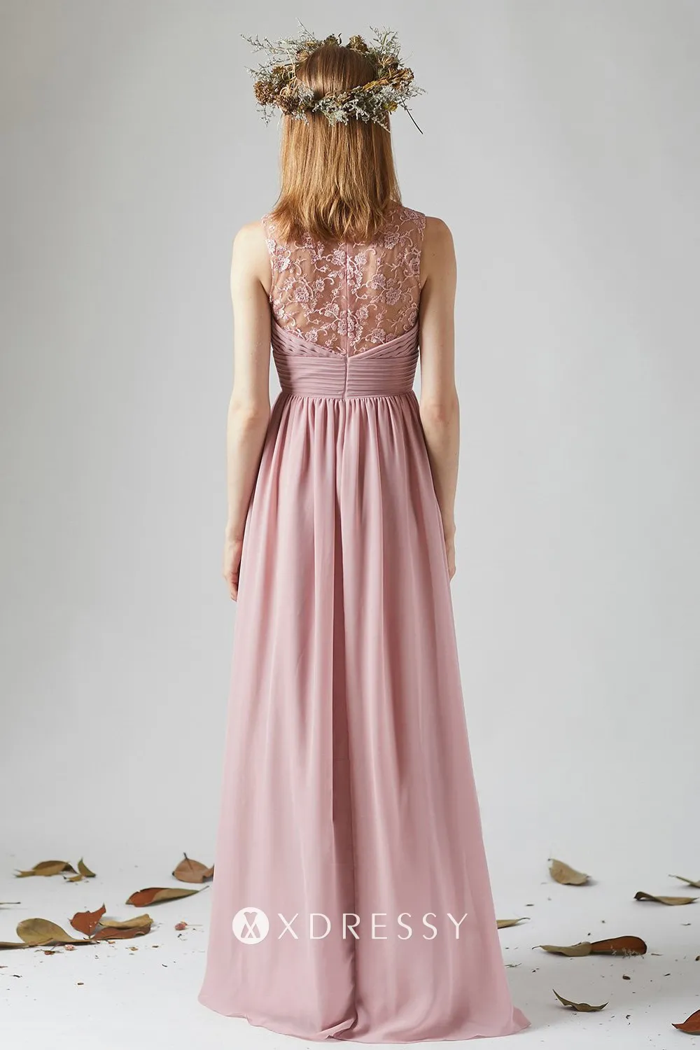 illusion lace back bridesmaid dress
