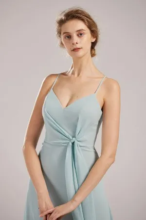 ice blue spaghetti straps bridesmaid dress