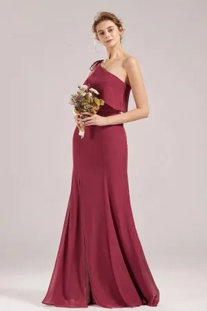 canyon rose one shoulder bridesmaid dress