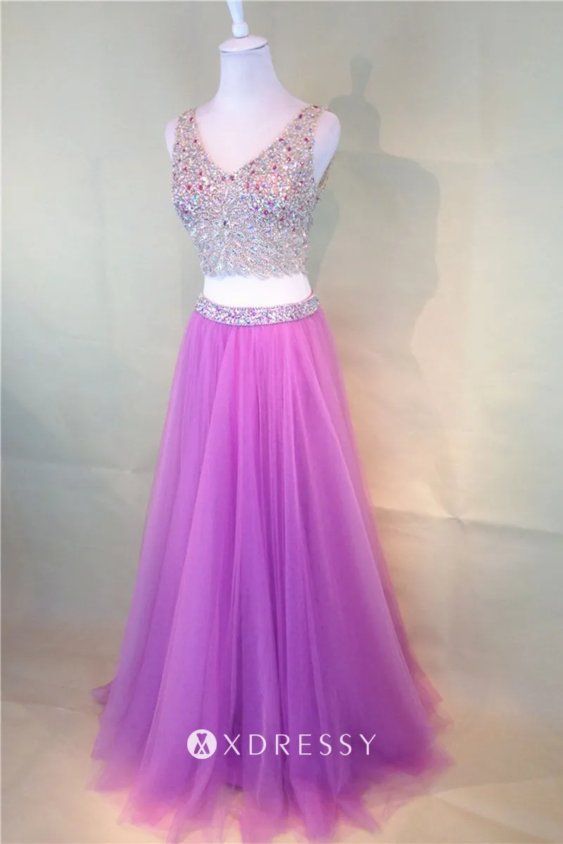 sparkly beading magenta tulle two piece prom dress sparkly beading magenta tulle two piece prom dress