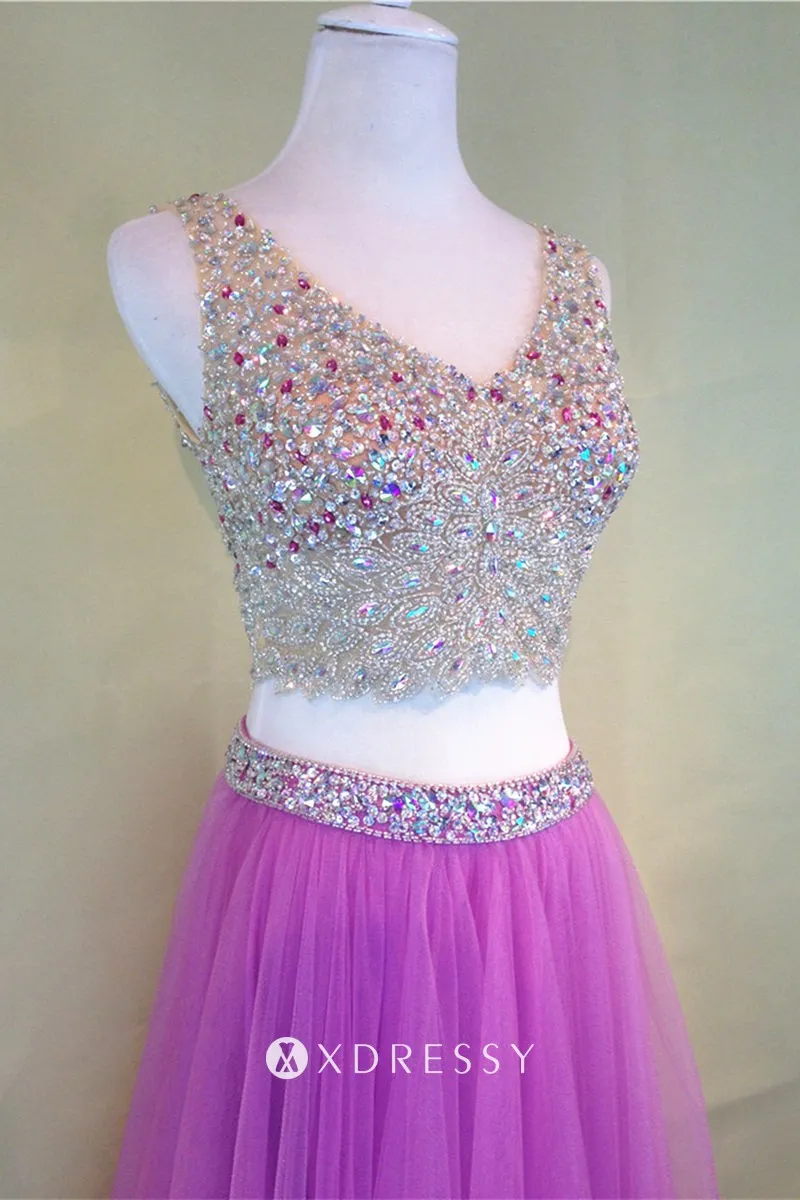 sparkly crystal beading top magenta tulle two piece prom dress sparkly crystal beading top magenta tulle two piece prom dress