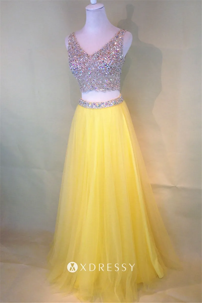 two piece diamond beading top mango yellow tulle prom dress two piece diamond beading top mango yellow tulle prom dress