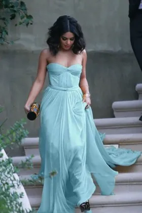 Vanessa Hudgens Pleated Blue Chiffon Prom Dress