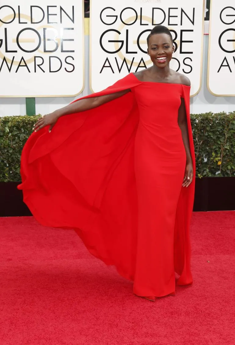 Lupita Nyongo red celebrity dress Golden Globes Lupita Nyongo red celebrity dress Golden Globes