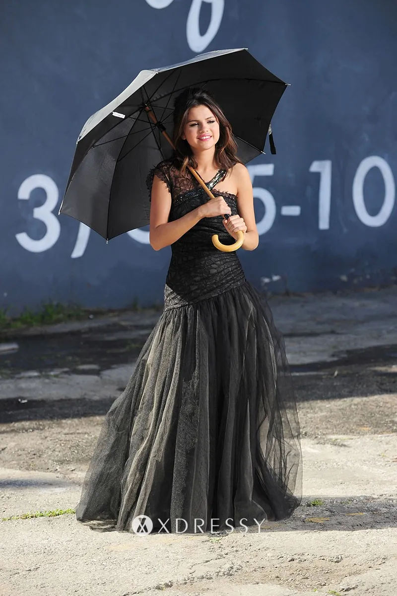 Selena Gomez black formal dress in Who Says Video
